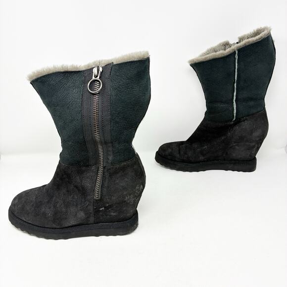 Ash Yorkie Sheep Skin Black Wedge Black Boot 39 (8.5) - Picture 4 of 11